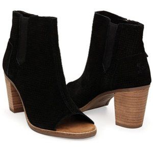 TOMS Womens Majorca Peep Toe Bootie Black Suede